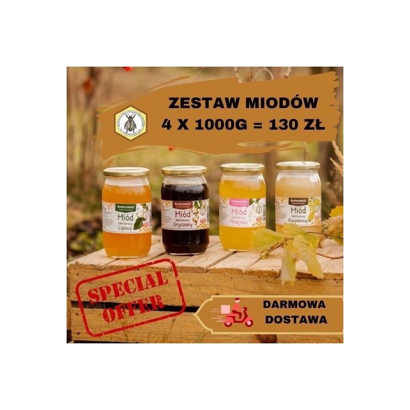 Mix Miodów 4x1000 g wysyłka gratis